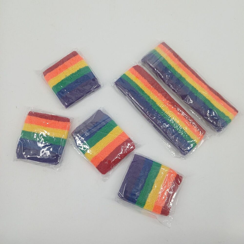 Rainbow Pride Sweatband Set 6 Piece Athletic Headband & Wristband Set Unisex